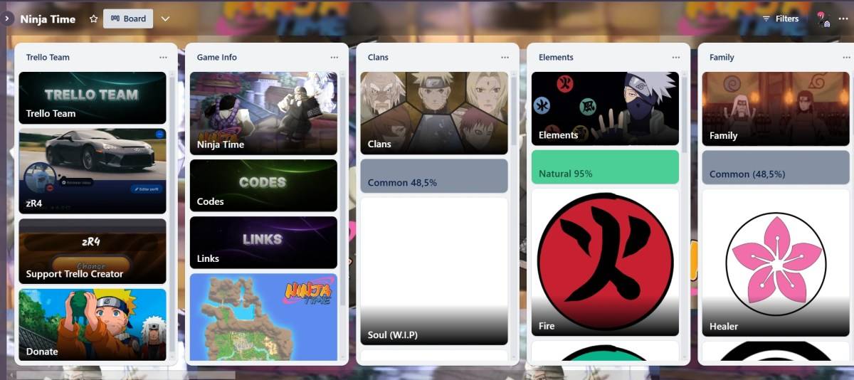 Preview of the Trello board Ninja Time Roblox game