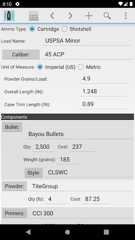 Reloading Calculator - Ammo 스크린샷 0