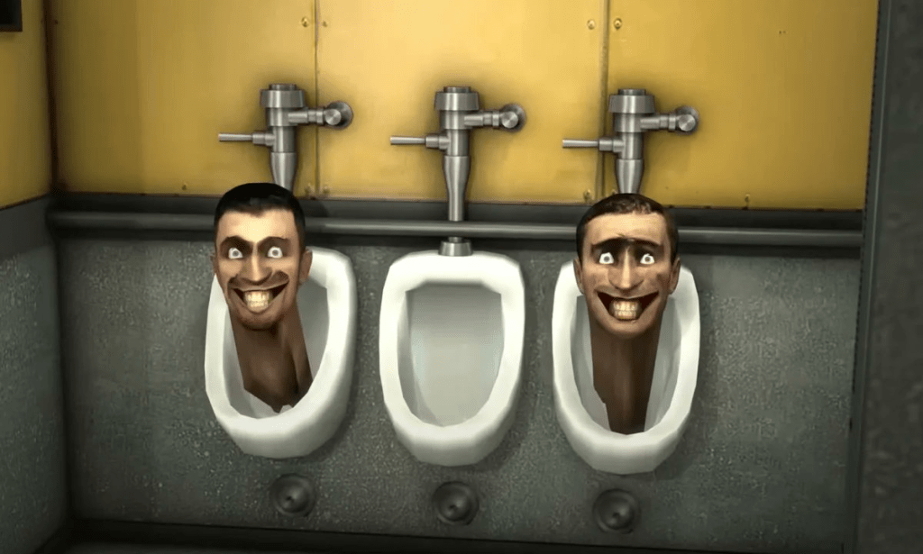 Heads emerging from a urinal in a *Skibidi Toilet* scene, image via ShiinaBR on Twitter