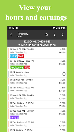 Timesheet – Work Hours Tracker Tangkapan skrin 2