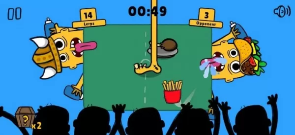 テーブルの上に頭を乗せて食べ物を舐めようとする二人の姿