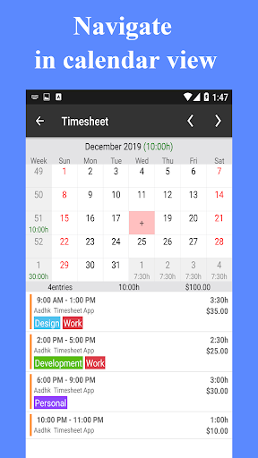 Timesheet – Work Hours Tracker ภาพหน้าจอ 1