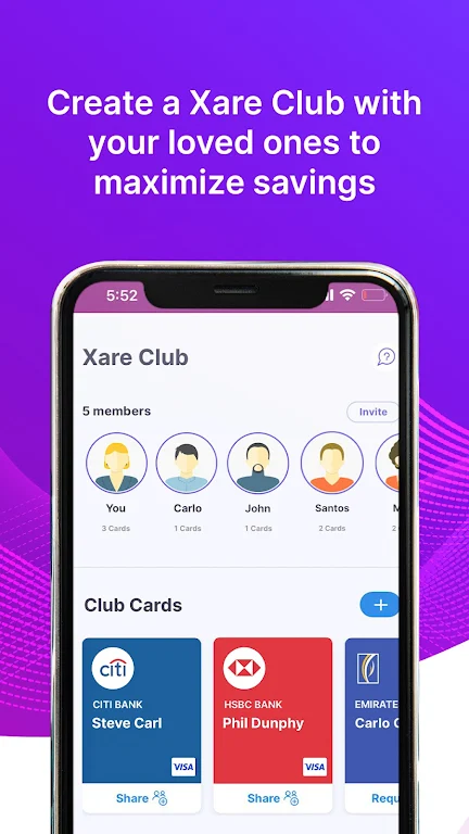 Xare - Share Debit,Credit card Schermafbeelding 1