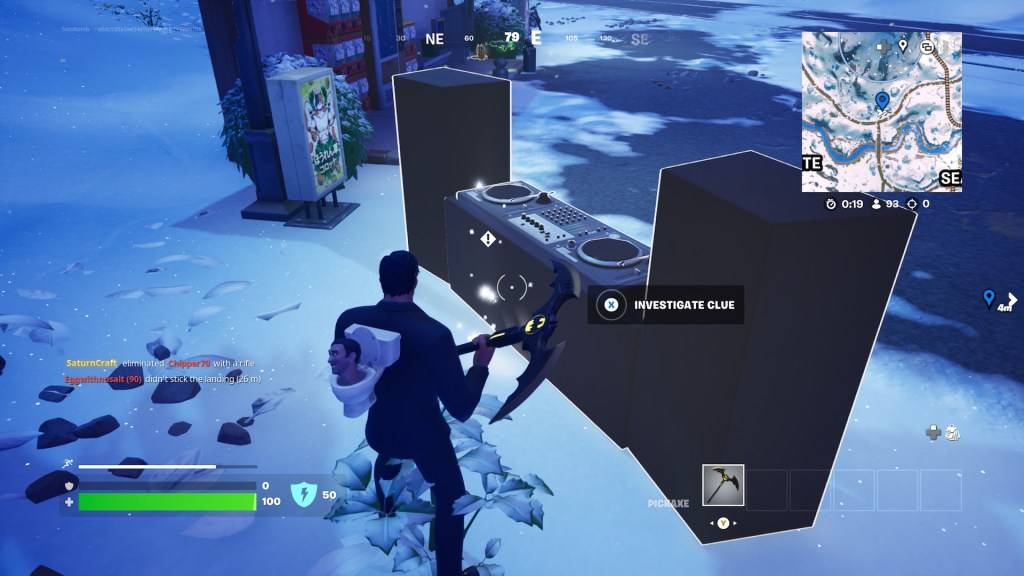 The turntable as part of an article about how to follow the trail and question the unknown traveler in Fortnite.