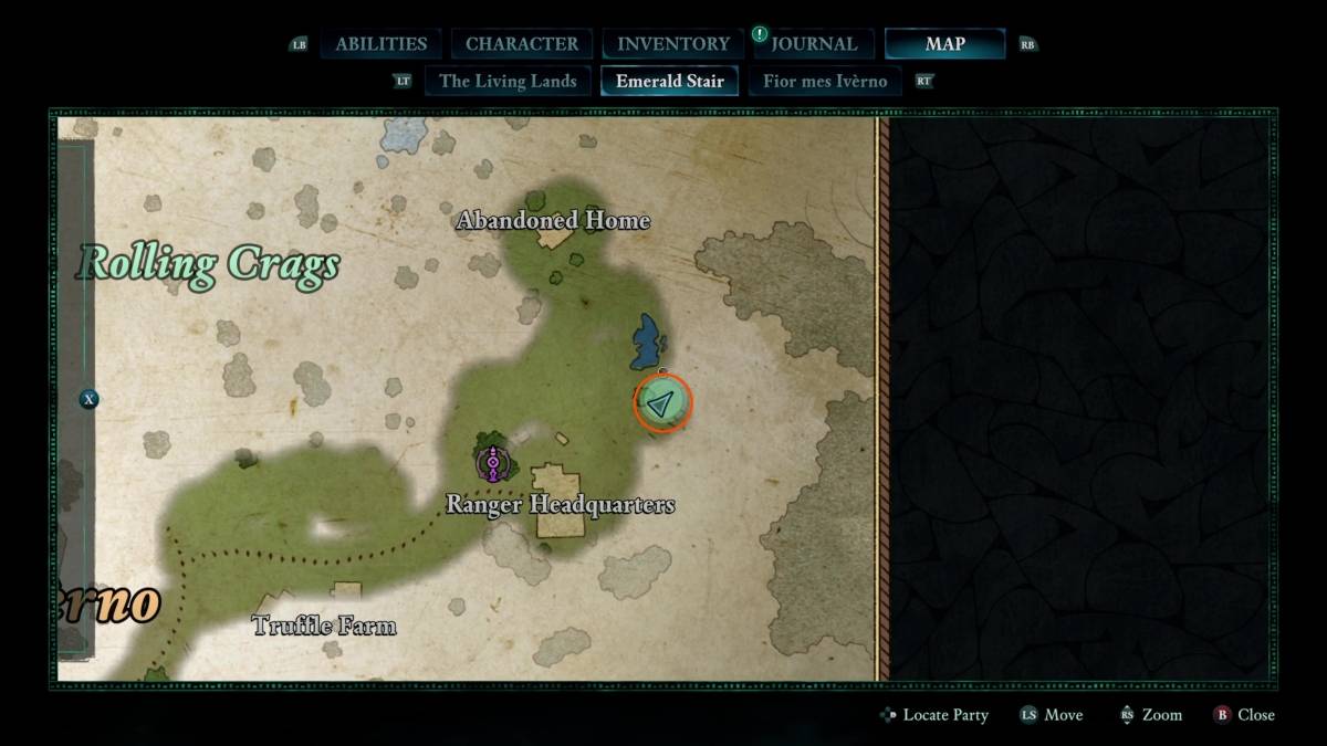 Avowed gameplay showing the map location of the Practical Pockets map treasure