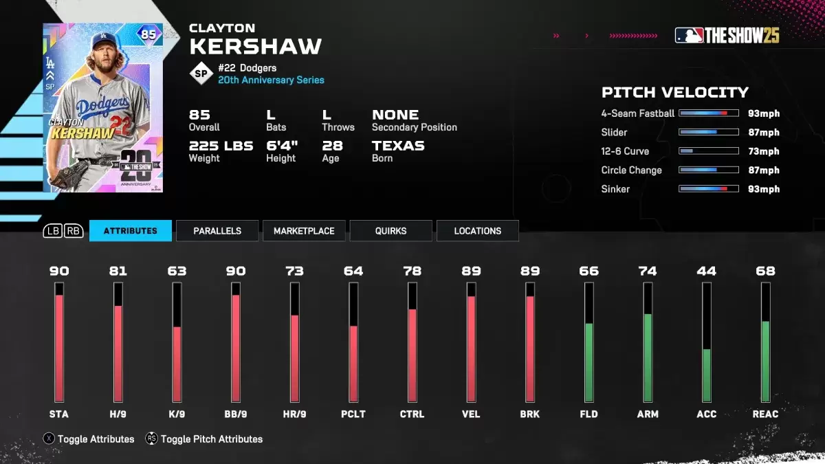 Clayton Kershaw Diamond Dynasty Card in MLB de show 25